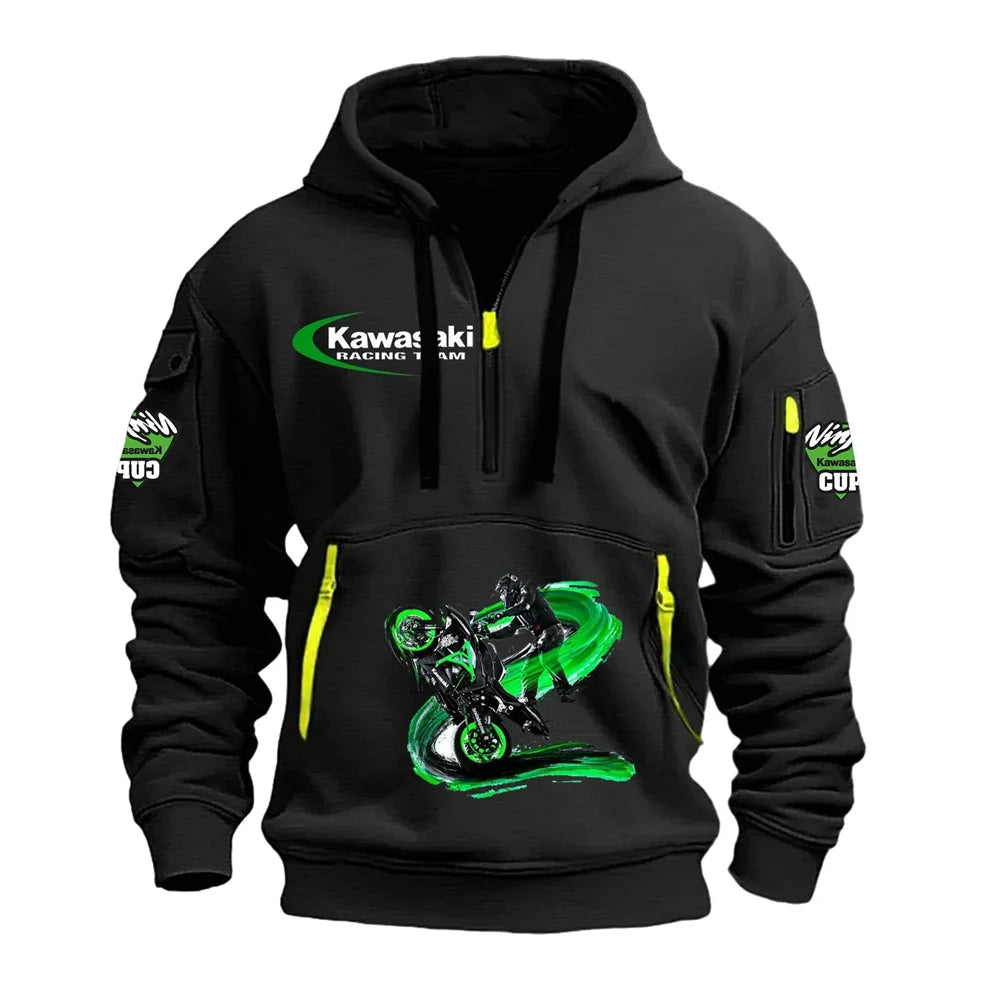 Kawasaki men's fashionable hooded sweatshirt, paired with high-quality printed hooded sweatshirts for spring and autumn seasons