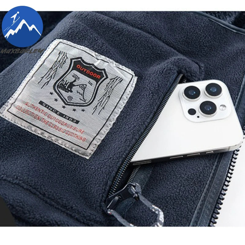 Maxbarley Winter Sportswear Set Mens Retro Training Thick Fleece Jacket + Pants Two Piece Set Casual Ski Running Tracksuit Suit