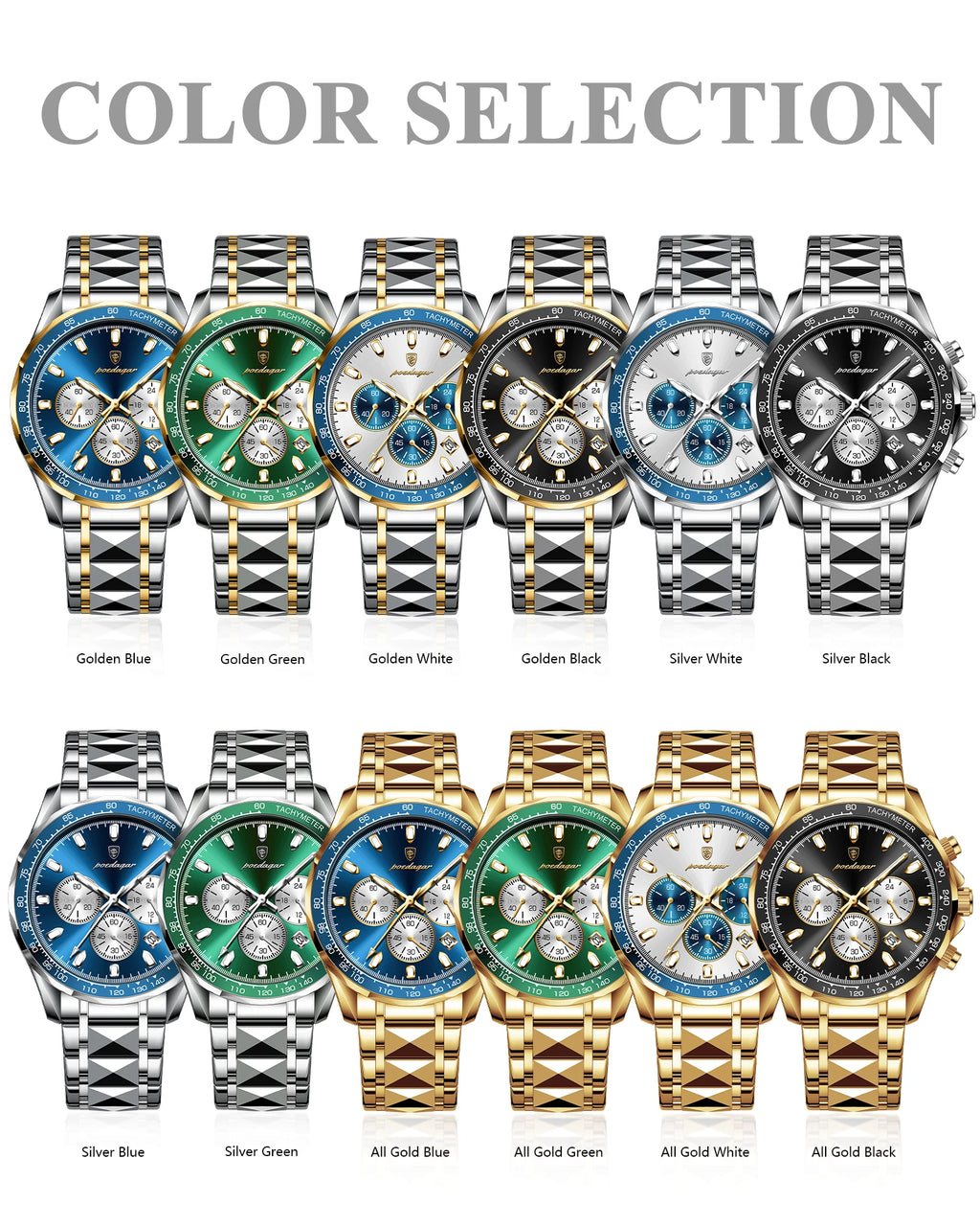 POEDAGAR Luxury Men's Watches Waterproof Luminous Date Chronograph Watch For Man Stainless Steel Fashion Sports Quartz Men Watch