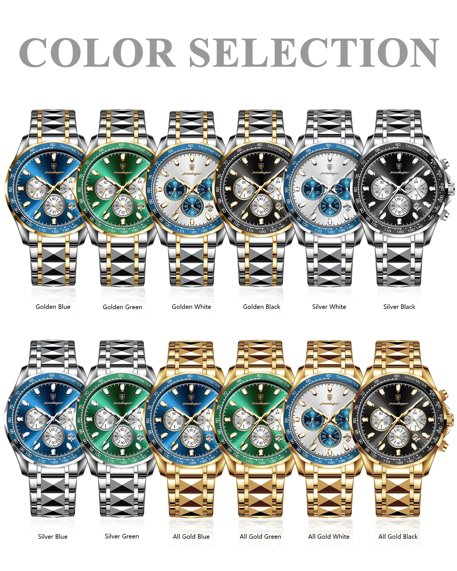 POEDAGAR Luxury Men's Watches Waterproof Luminous Date Chronograph Watch For Man Stainless Steel Fashion Sports Quartz Men Watch