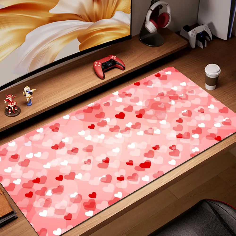 Coffee Love Heart Gaming Accessories Laptop Mousepad Rubber Anti-skid Keyboard Mat Computer Offices Game Desk Mat Pink Mousepad