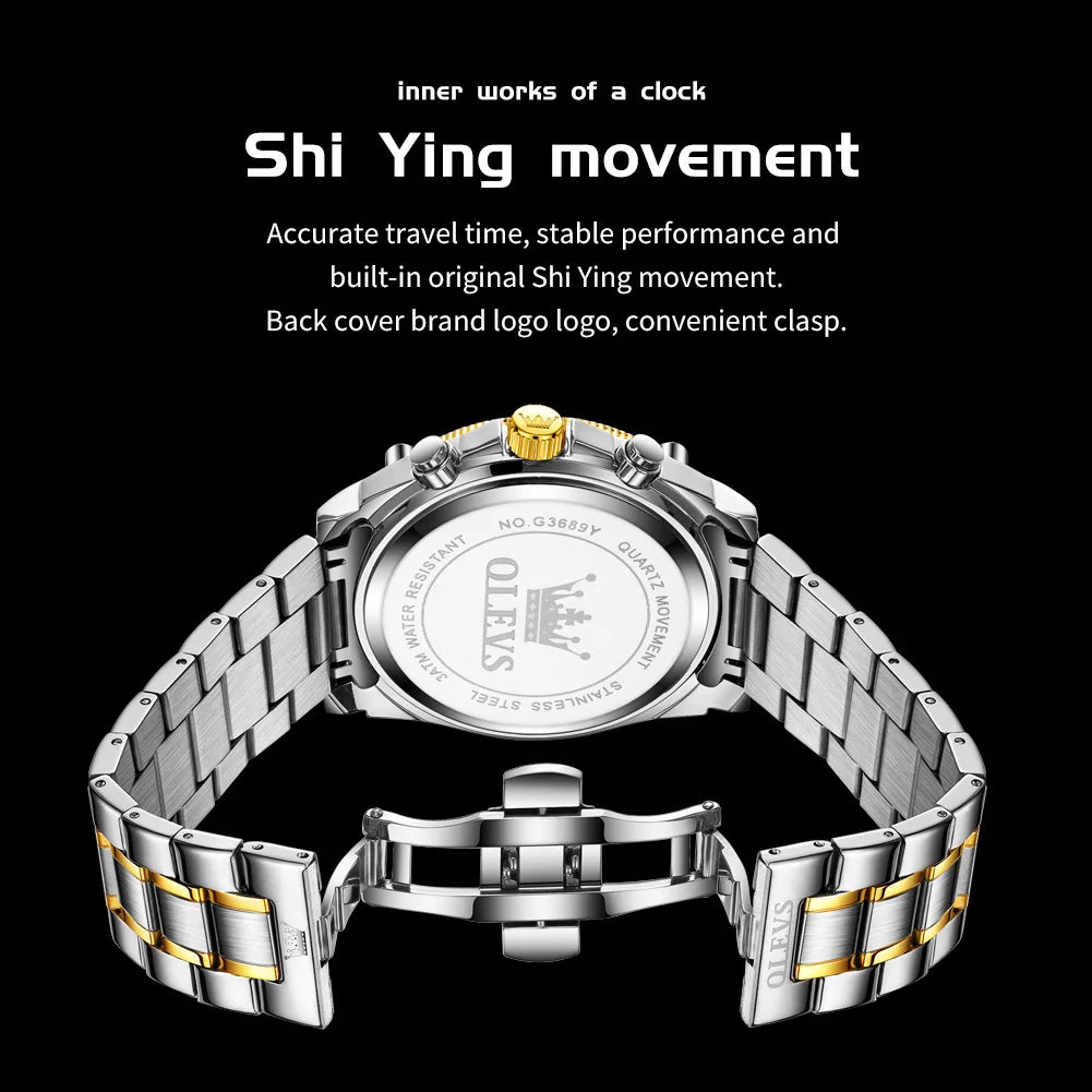 OLEVS 3689 Original Moon Phase Mens Watch Multifunctional Chronograph Quartz Watch  Waterproof Sports Watches For Man Gift Reloj