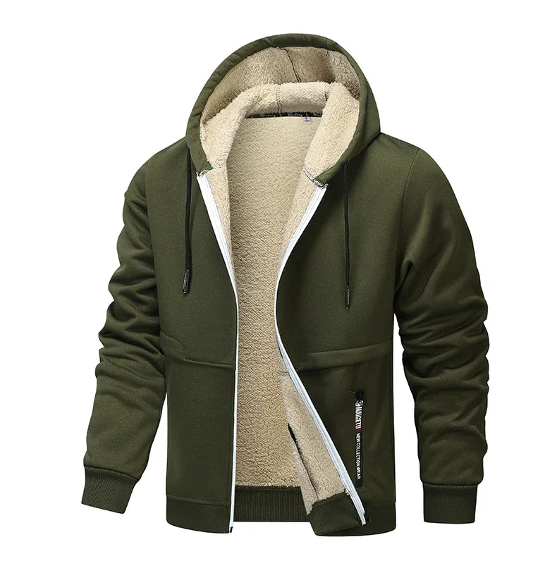 Winter Lambswool Zipper Hoodies Thicken Warm Jacket Men Long Sleeve Sweatshirts Casual Sports Fleece Coats Hooded Man Jackets