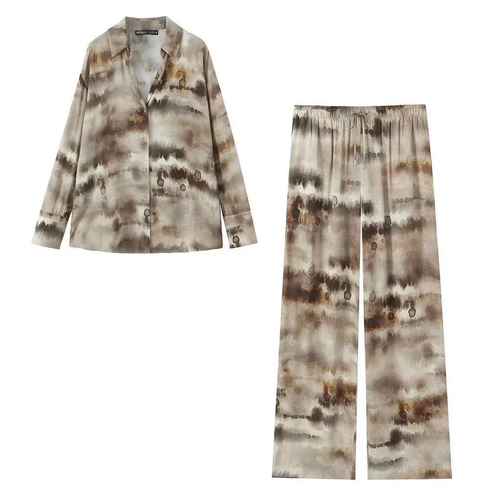 Women's clothing 2025 new fashion casual suits women's clothing European and American style tie-dye printed shirt straight pants