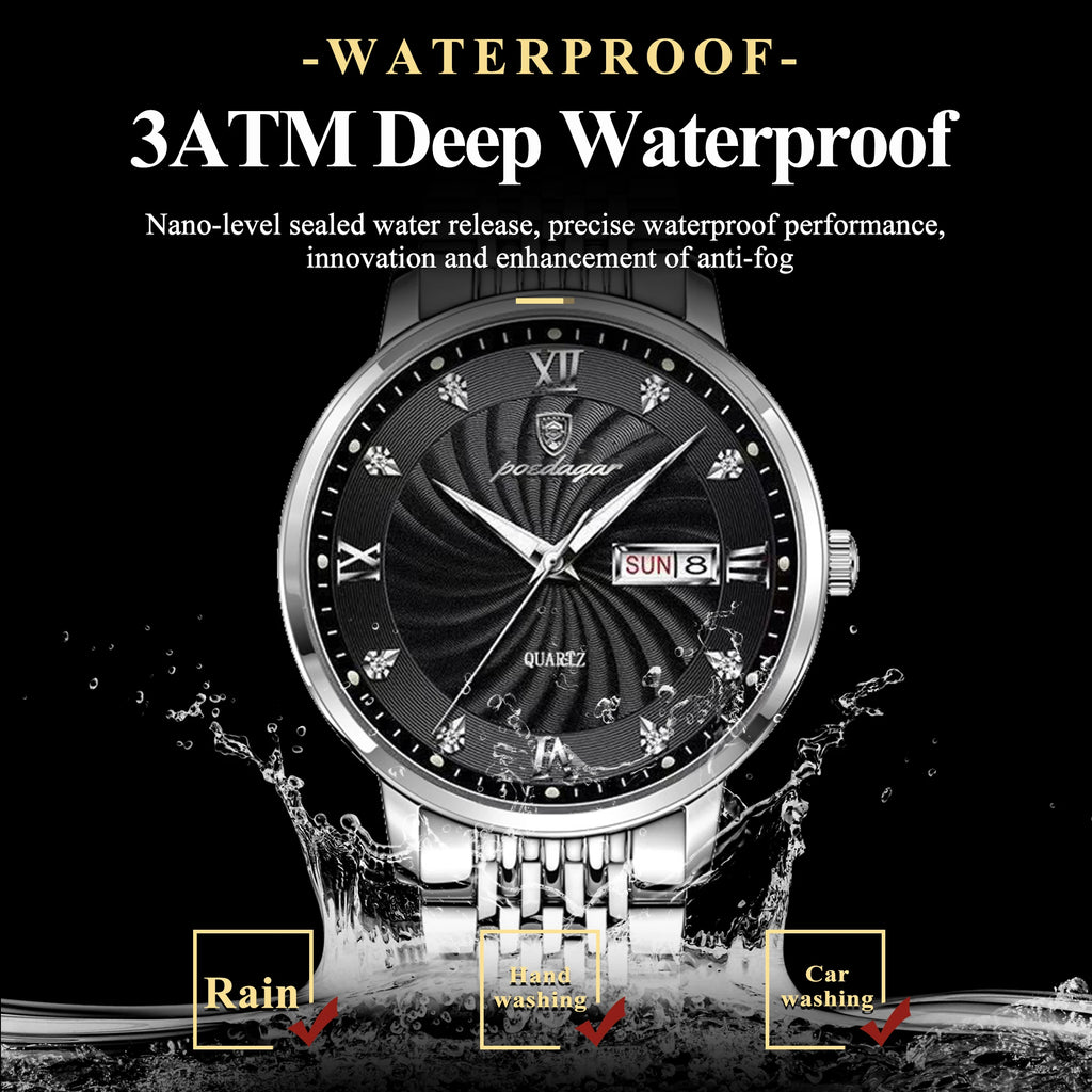 POEDAGAR Luxury Brand Man Watch Waterproof Luminous Date Week Men's Quartz Wristwatch Stainless Steel Fashion Sports Men Watches