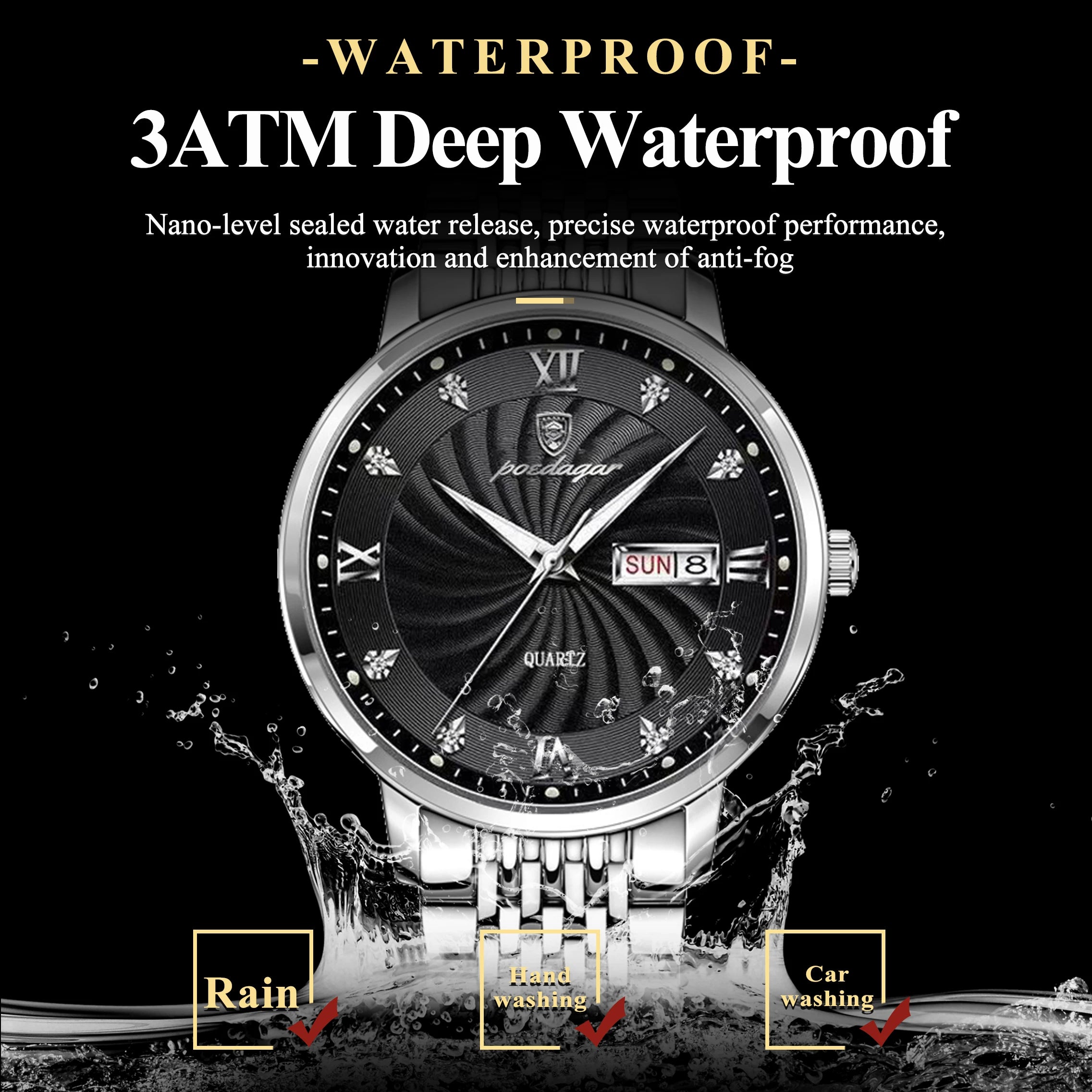POEDAGAR Luxury Brand Man Watch Waterproof Luminous Date Week Men's Quartz Wristwatch Stainless Steel Fashion Sports Men Watches