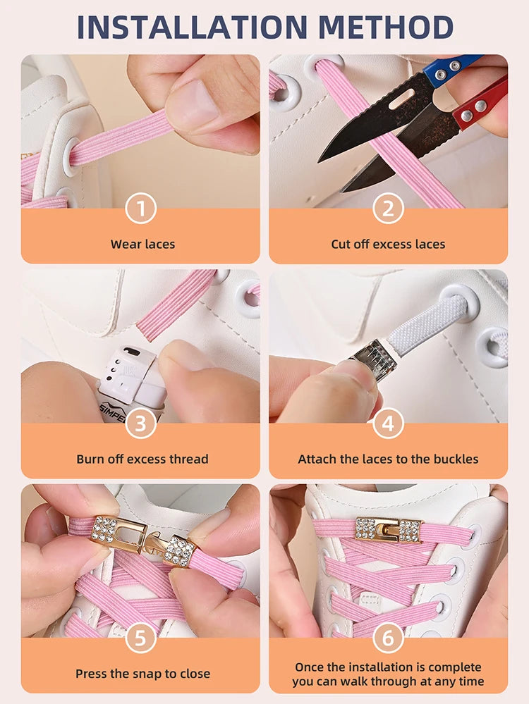 No Tie Shoe Laces Diamond Buckle Elastic Laces Shoelaces Sneaker Kids Adult Shoelace Suitable For Sports Casual Shoes Boots