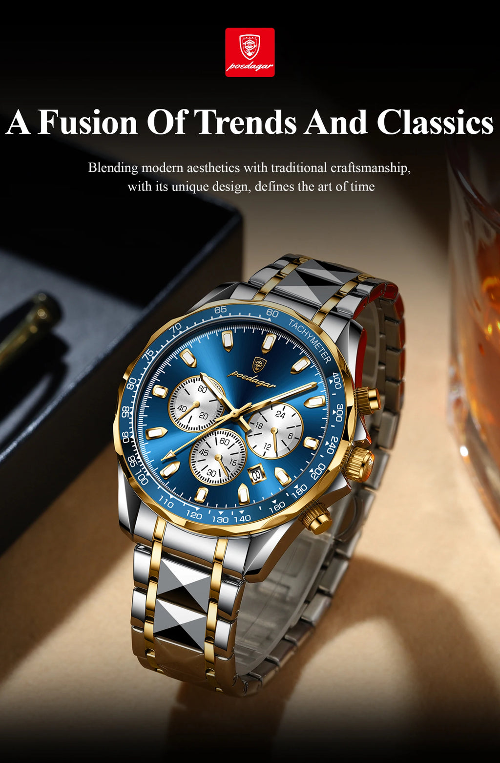 POEDAGAR Luxury Men's Watches Waterproof Luminous Date Chronograph Watch For Man Stainless Steel Fashion Sports Quartz Men Watch