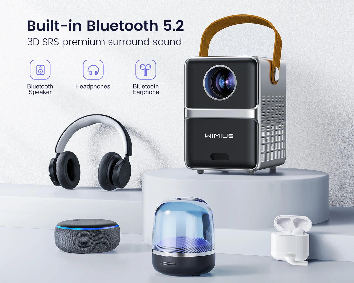 Wimius Portable Projector 18000Lm 5G WiFi Bluetooth Theater Projector Support Full HD 1080P Display Home Cinema Projector