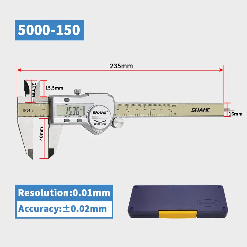 SHAHE Digital Caliper 0-150 mm/6" Stainless Steel Digital Caliper Vernier Caliper Gauge Micrometer Electronic