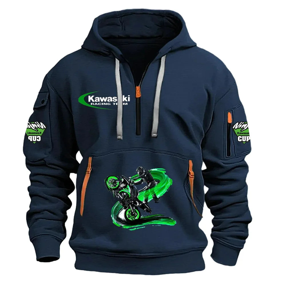 Kawasaki men's fashionable hooded sweatshirt, paired with high-quality printed hooded sweatshirts for spring and autumn seasons
