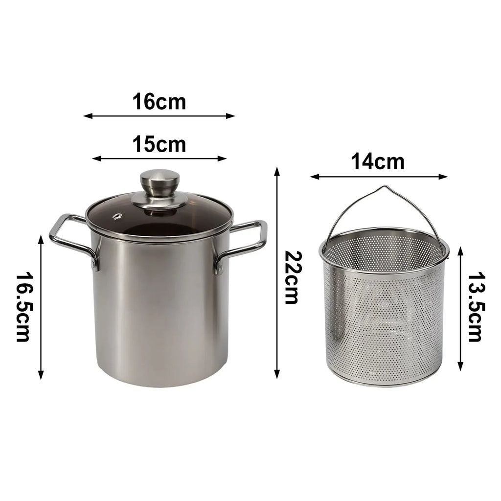 1Pc Silver Stainless Steel Frying Pot With Basket Multipurpose Deep Frying Pot Milk Pot Soup Pot Kitchen Supplies Cooker