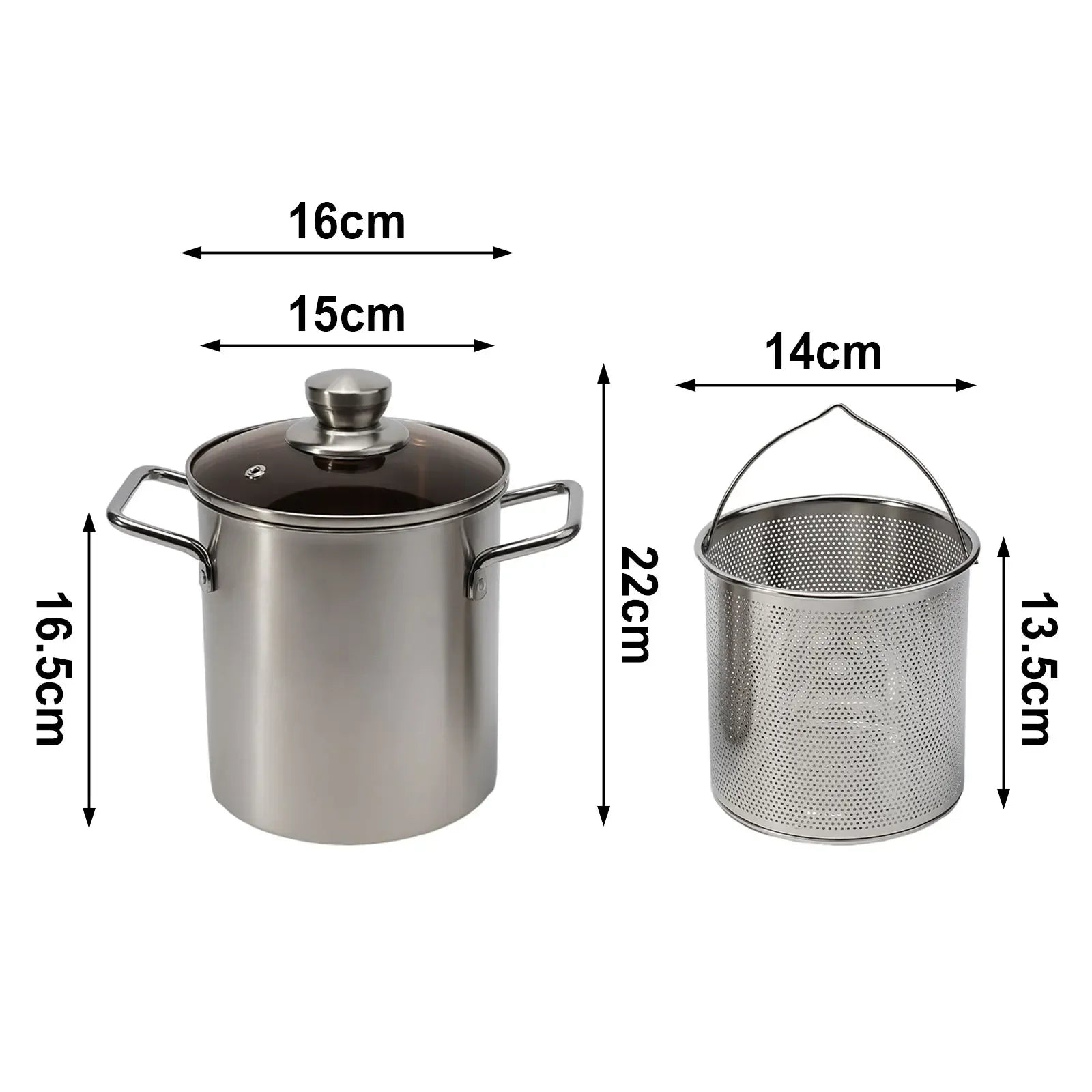 1Pc Silver Stainless Steel Frying Pot With Basket Multipurpose Deep Frying Pot Milk Pot Soup Pot Kitchen Supplies Cooker