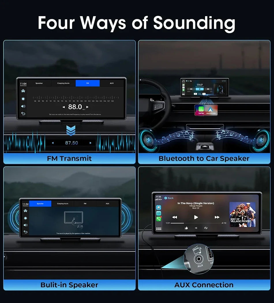 Srnubi Universal 11.26” Car DVR Wireless Carplay Android Auto 4K Front 1080P Rear Camera Dashcam GPS Navi Dashboard 24H Parking