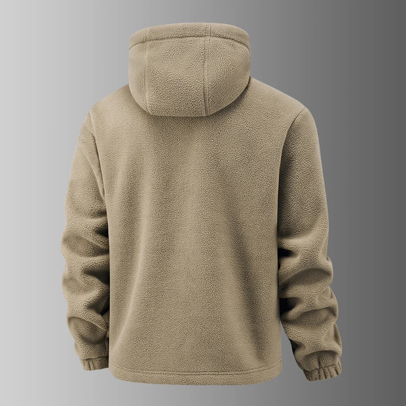 2025 Fleece Men's Coat Thickened Warm Windproof Loose Outdoor Collar Fleece Hooded Jacket Norwegian Printed Good Soldier