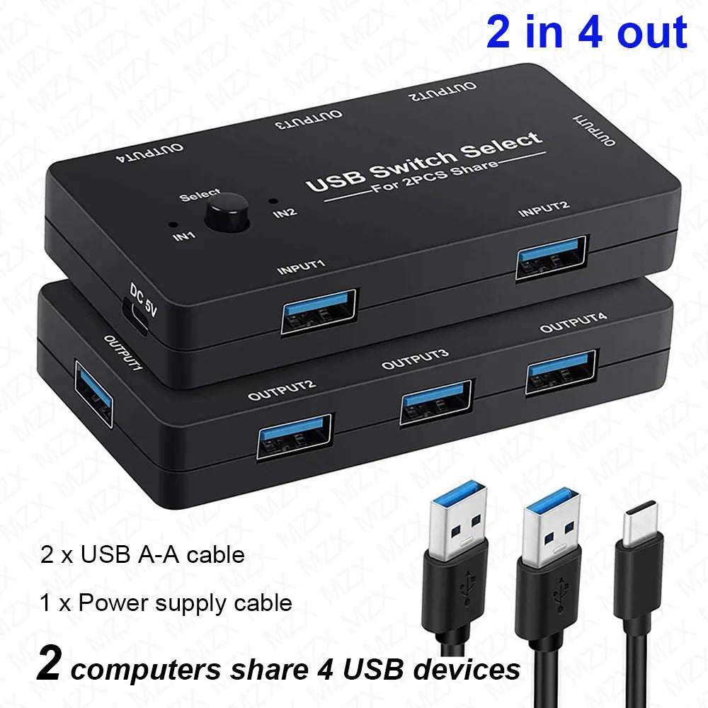 MZX USB Switch KM Switcher Selector KVM 2.0 Hub 2 Computer Laptop PC Desktop Accessories Share Printer Keyboard for Macbook Hubs