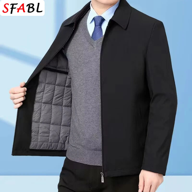 Warm Fleece Autumn Winter Jackets for Men Business Office Dress Coat Casual Men's Winter Jacket Solid Color Luxury Outerwear Man
