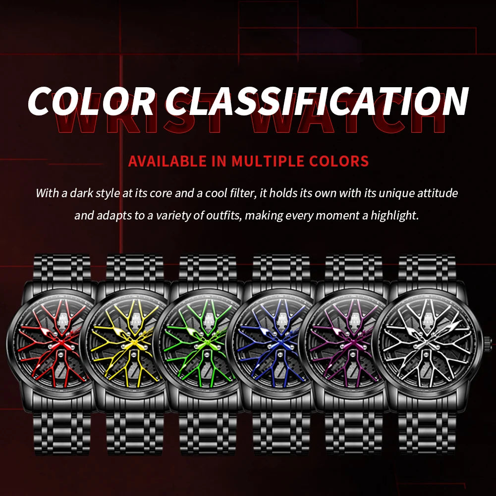 OLEVS 3701 Mens Watch Rotatable Wheel Hub Dial Fashion Quartz Watch Waterproof Luminous Stainless Steel Watches For Man Original