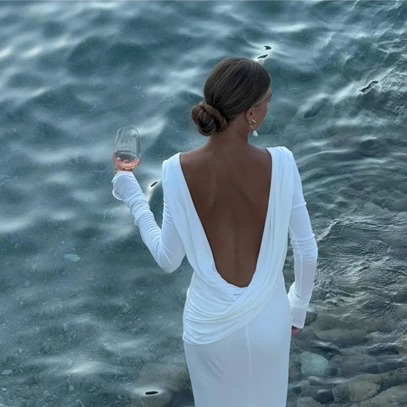 Women's Clothing 2025 Autumn New Style High-end Temperament Sexy Backless Dress Long Skirt Slim Fit Long Sleeved Dress
