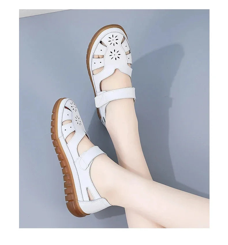 New Summer Women Sandals Ladies Roman Shoes Comfortable Flats Walking Slippers Covered Toe Beach Shoes Fashion White Shose