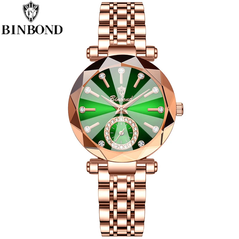 BINBOND Fashion Elegant Women Quartz Watches Original Heart Of The Ocean Design Waterproof Luminous Diamond Lady Casual Watches