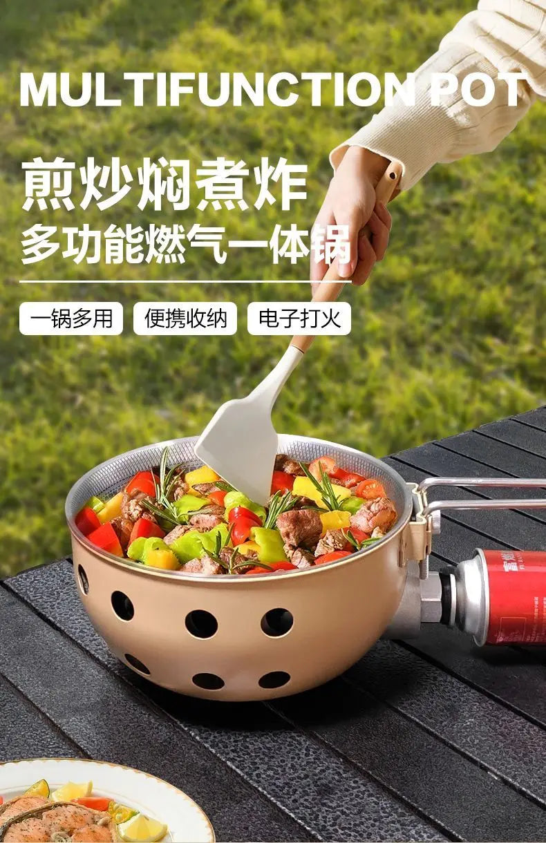 Outdoor integrated pot, card stove, multi-functional portable car camping, picnic, gas tank, universal pot, gas integrated pot