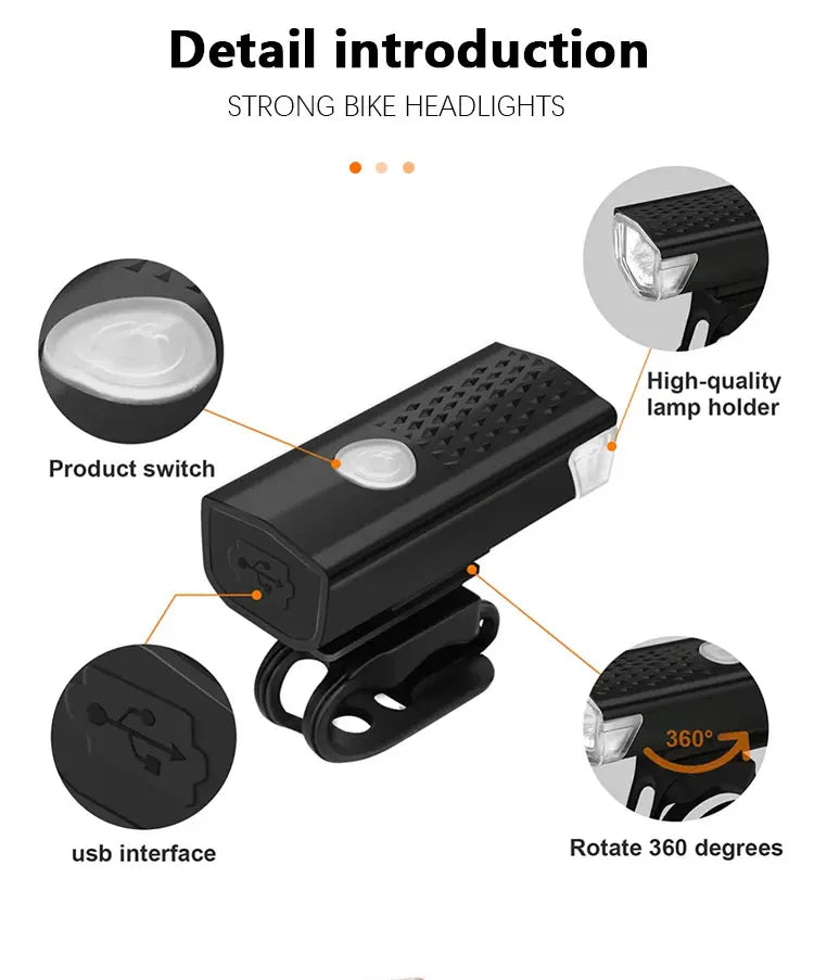 Bicycle Front Rear Light Set LED Rechargeable MTB Bike Head Light Cycling Red Warning Tail Light Accessories for Night Riding