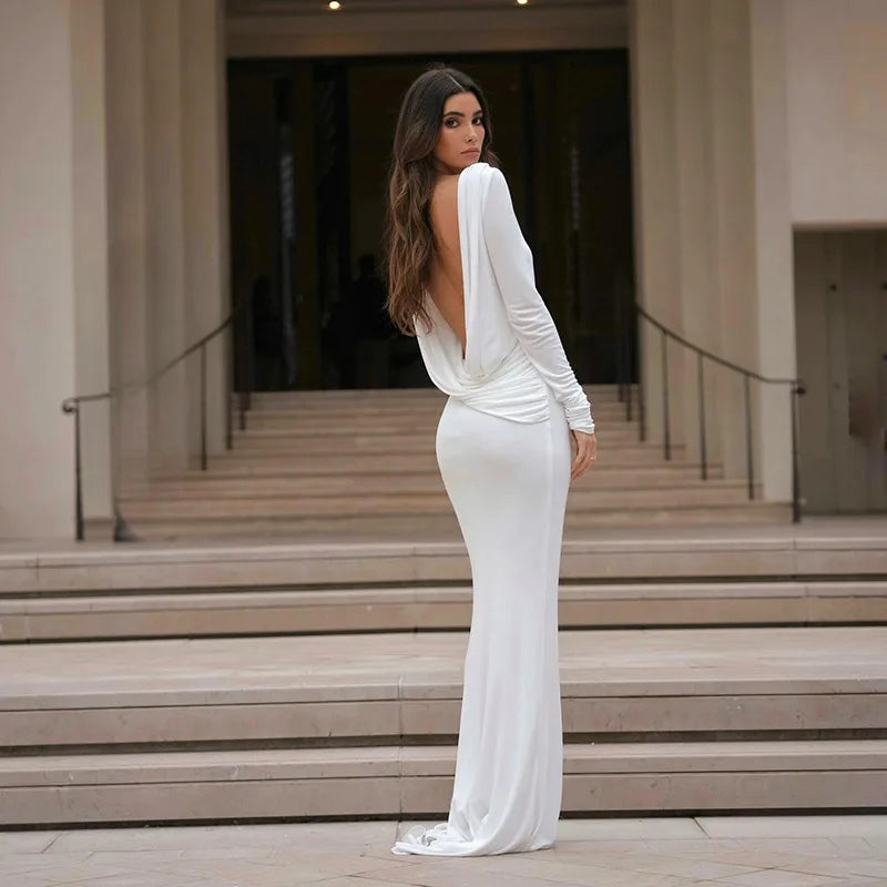 Women's Clothing 2025 Autumn New Style High-end Temperament Sexy Backless Dress Long Skirt Slim Fit Long Sleeved Dress