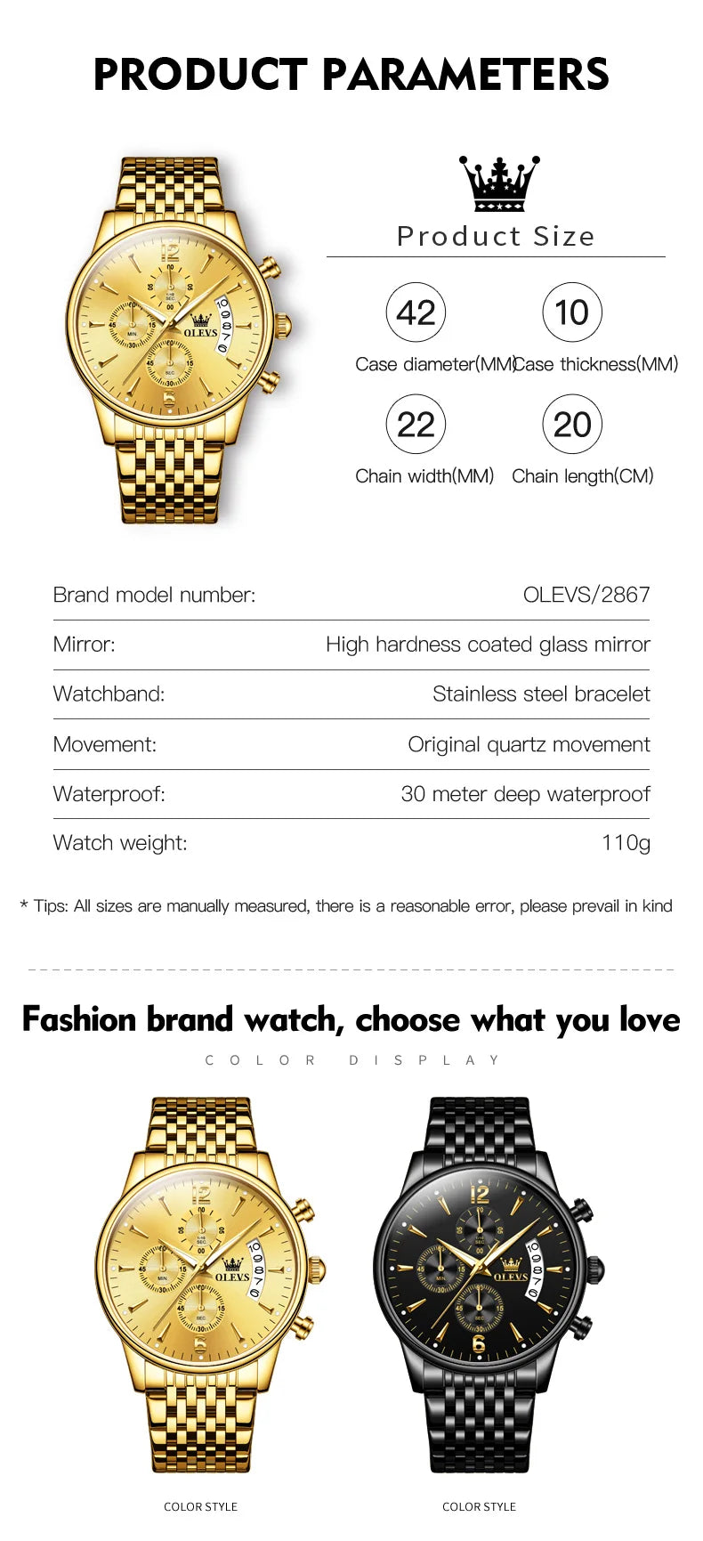 OLEVS Men's Watch Waterproof Luminous Wrist Watch Quartz Stainless Steel Watch for Men Pilot Top Brand Male Watches