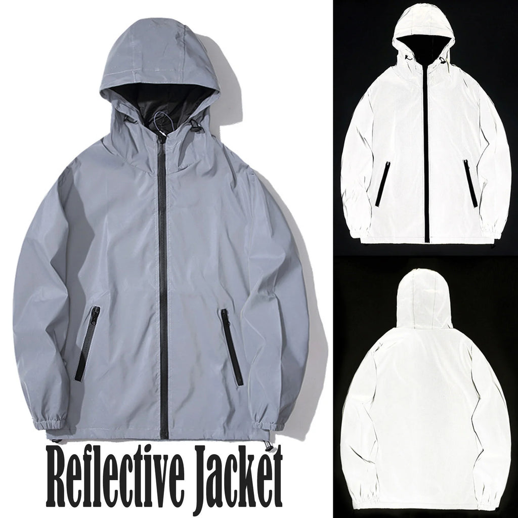 Men's Full Reflective Jacket Casual Women Windbreaker Hip Hop Hooded Coat Waterproof Printed Streetwear Night Shiny Jackets 5XL