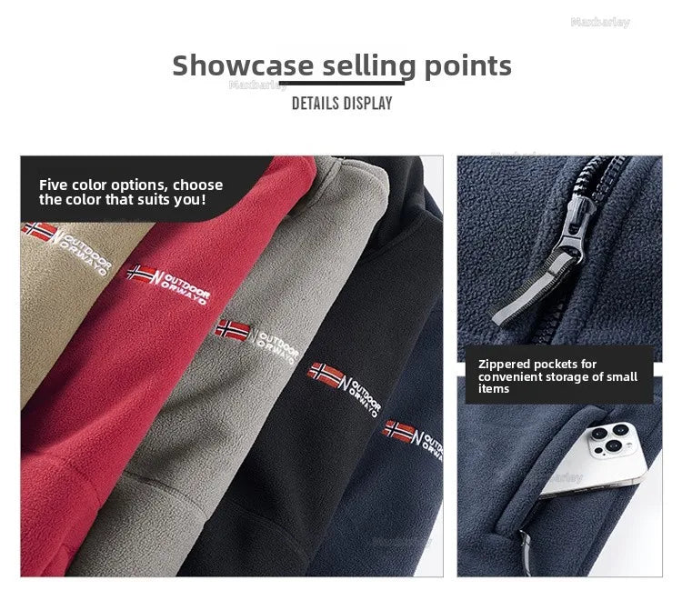 Maxbarley Winter Sportswear Set Mens Retro Training Thick Fleece Jacket + Pants Two Piece Set Casual Ski Running Tracksuit Suit