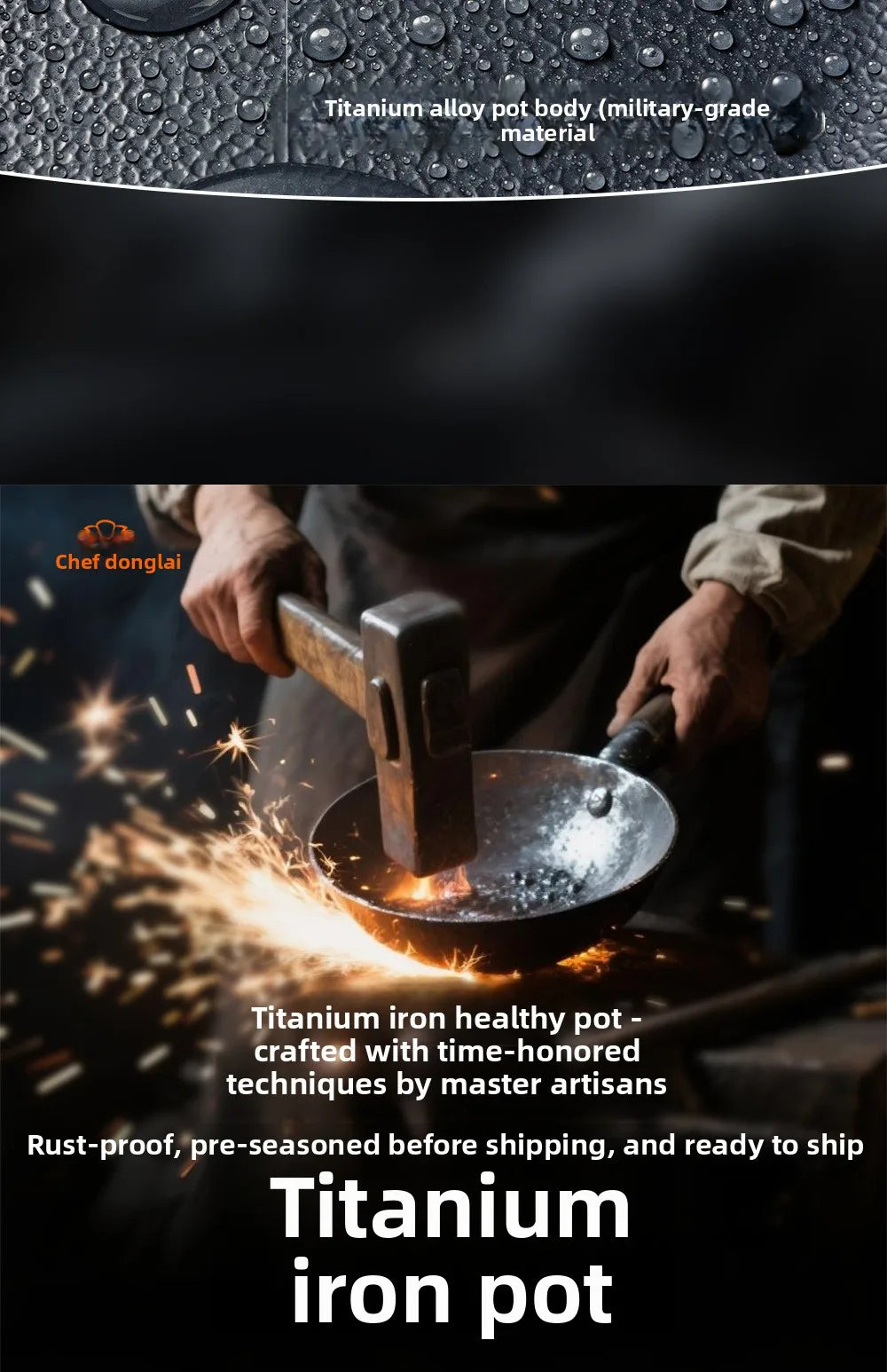 Titanium iron pot, non stick pot, thickened extreme iron wok, cast iron pot, induction cooker, gas universal flat bottomed pot