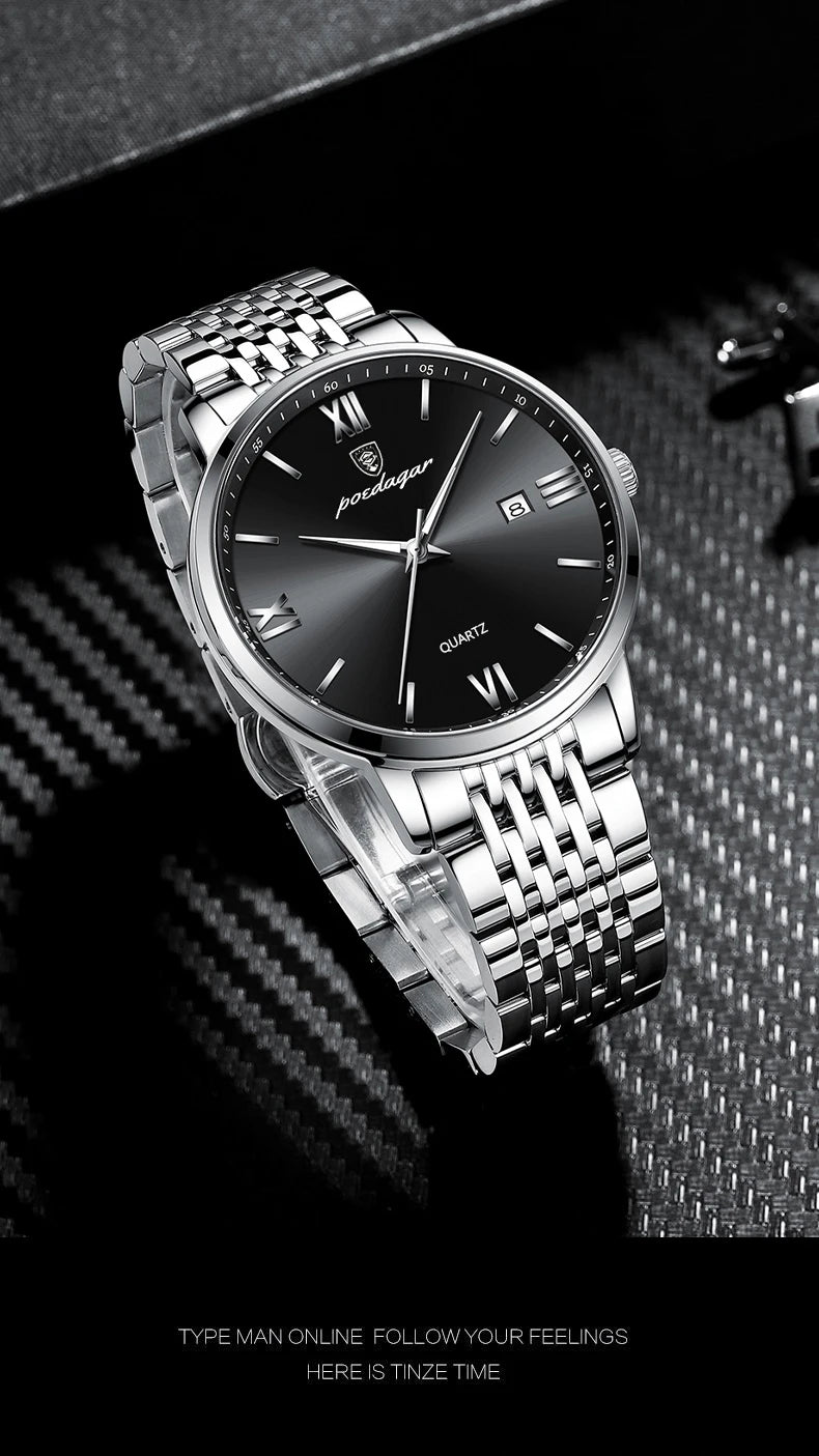 POEDAGAR Luxury Sports Men's Wristwatch Stainless Steel Waterproof Date Man Watch High Quality Casual Fashion Quartz Men Watches