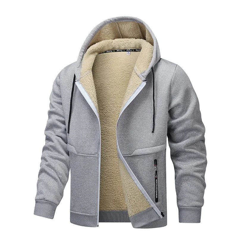 Winter Lambswool Zipper Hoodies Thicken Warm Jacket Men Long Sleeve Sweatshirts Casual Sports Fleece Coats Hooded Man Jackets