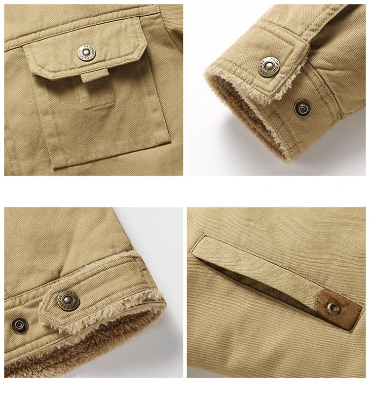 Men 2025 Winter New Fleece Thick Warm Jacket Men Fashion Casual Windproof Coat Men Autumn Outwear Outdoor Fur Collar Jacket Men