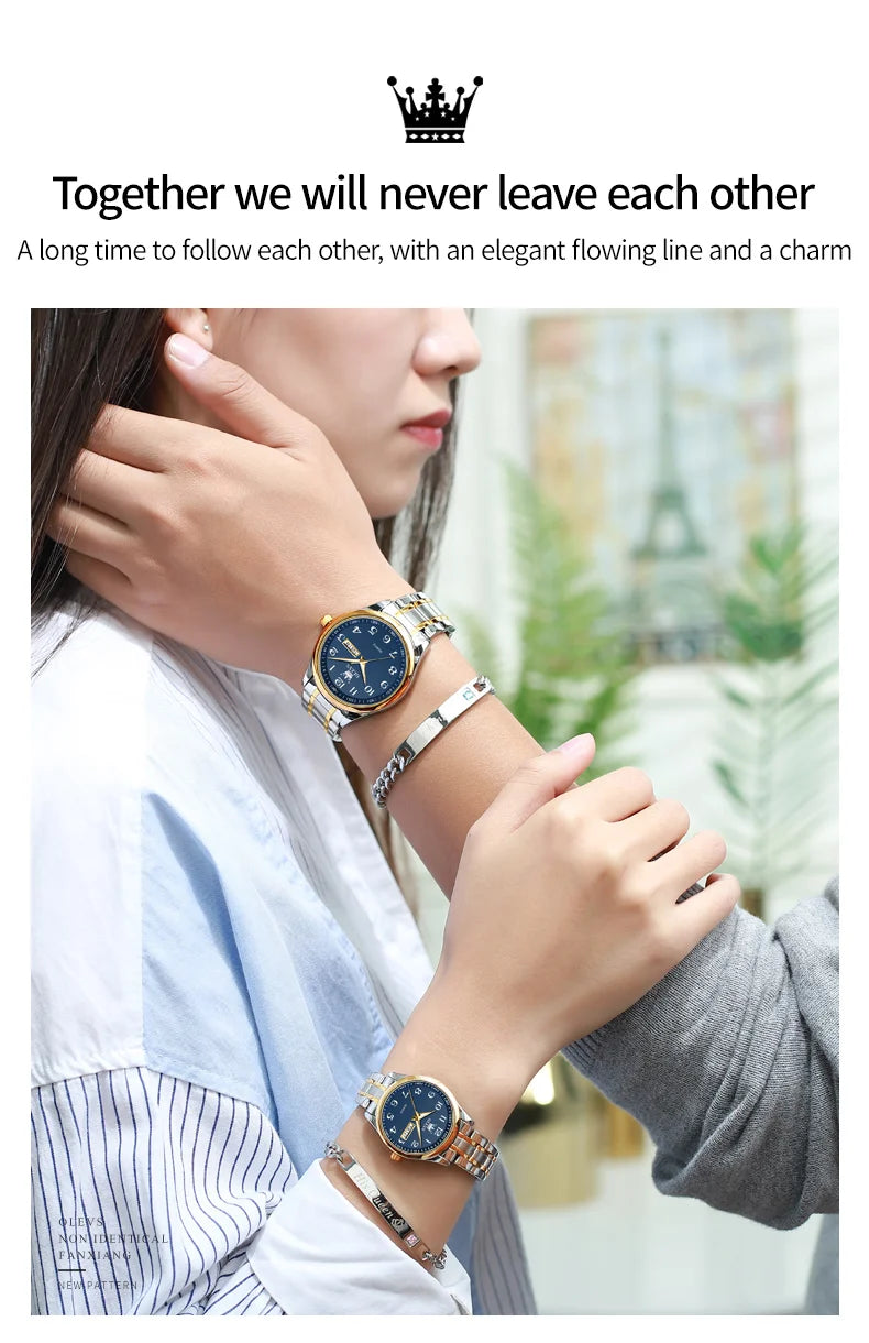 OLEVS 5567 Couple Watches Waterproof Luminous Wristwatch for Lover Date Men‘s and Women's Wristwatch Simple Fashion