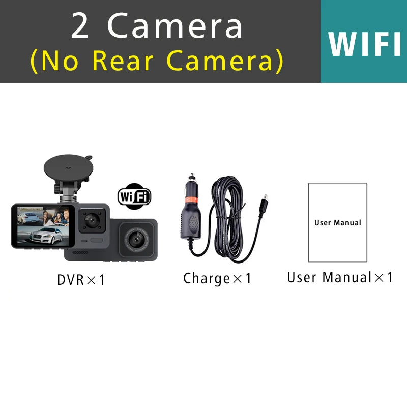 Wifi 3 Camera Car Dvr 3 Channel Dash Cam FHD 1080P Dash Camera Interior Dashcam Video Recorder Black Box 24H Parking Monitoring