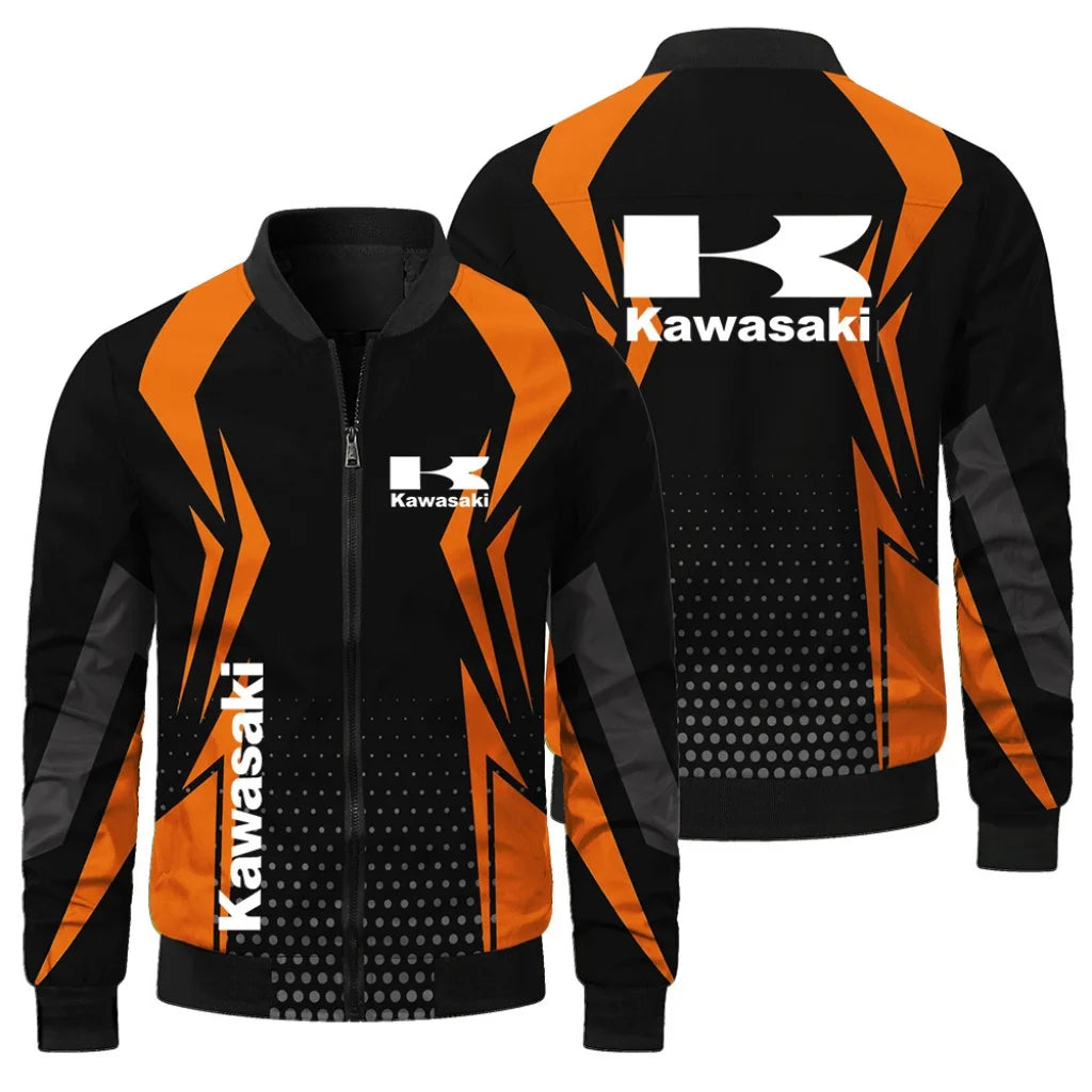 New Kawasaki Men's Racing Jacket 3D Printed Oversized Fashion Outdoor Sports Jacket Casual Windproof Riding Motorcycle Jacket