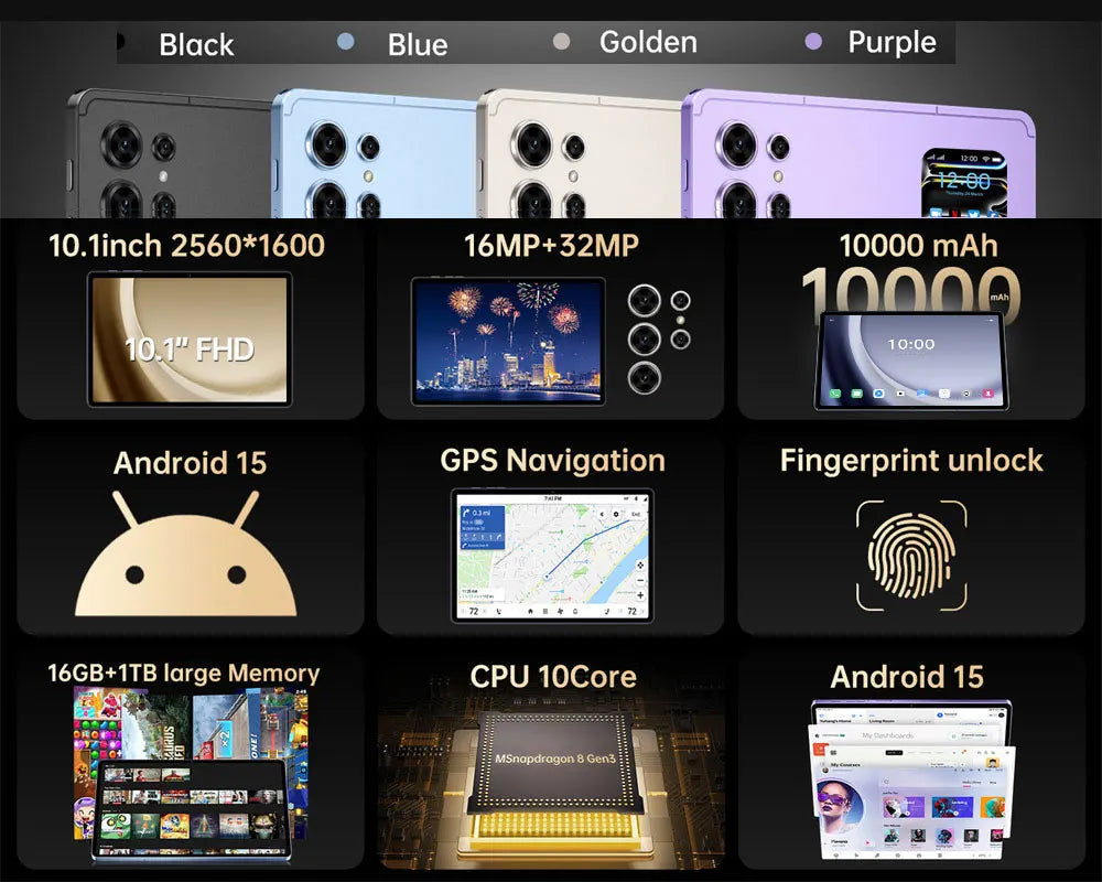 Global Edition New Original Pad 7s pro Tablets 10.1"  Android 15 Tablet PC 22GB+2TB 10000mAh 5G Dual SIM WiFi Kids Tablet Tab