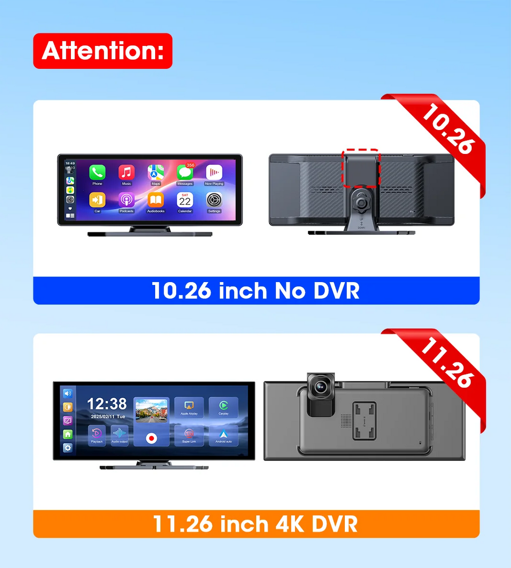 Develuck NEW 11.26 inch 4K DVR Wireless CarPlay and Android Auto Portable Dash Cam Car Screen Video Recorder 5G WIFI Navigation