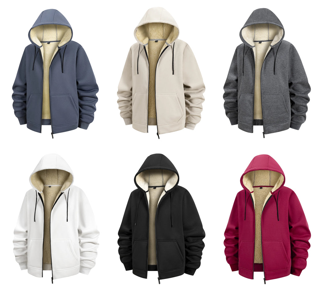 Winter Lambswool Coats Thicken Warm Jackets Long Sleeve Zipper Hoodies Casual Sports Fleece Black Coat Hooded Men Outdoor Jacket