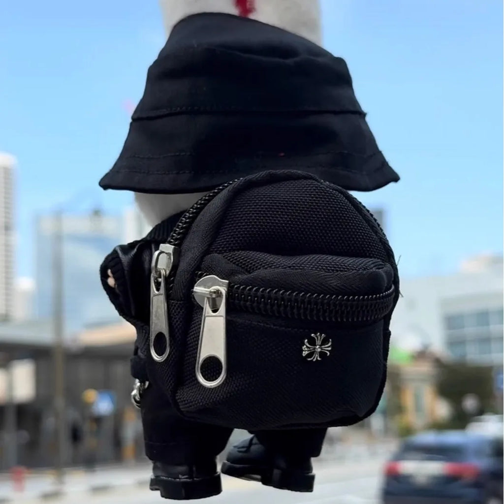 Clothes only] Labubwa clothes, black trendy cool leather jacket set, cute first, second and third generation clothes, hats, back