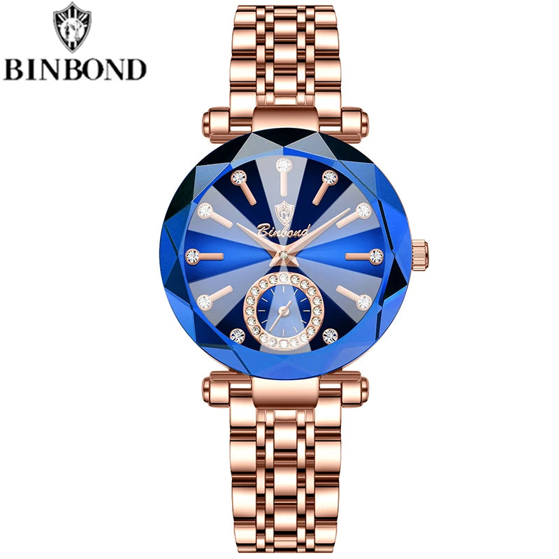 BINBOND Fashion Elegant Women Quartz Watches Original Heart Of The Ocean Design Waterproof Luminous Diamond Lady Casual Watches