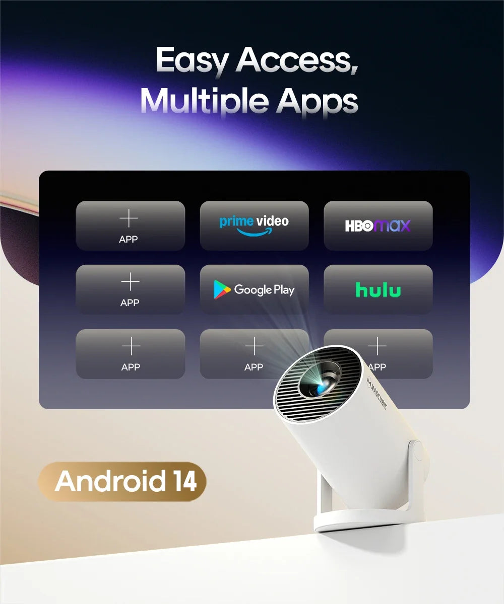 Magcubic Projector Android 14 8K 1280*720P HY300 Pro + Dual Wifi 290ANSI 180°flexible BT5.0 Cinema Outdoor Portable Projector