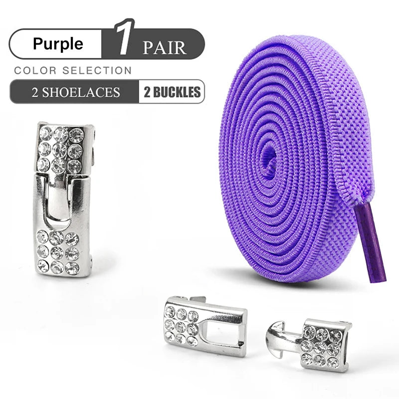 No Tie Shoe Laces Diamond Buckle Elastic Laces Shoelaces Sneaker Kids Adult Shoelace Suitable For Sports Casual Shoes Boots