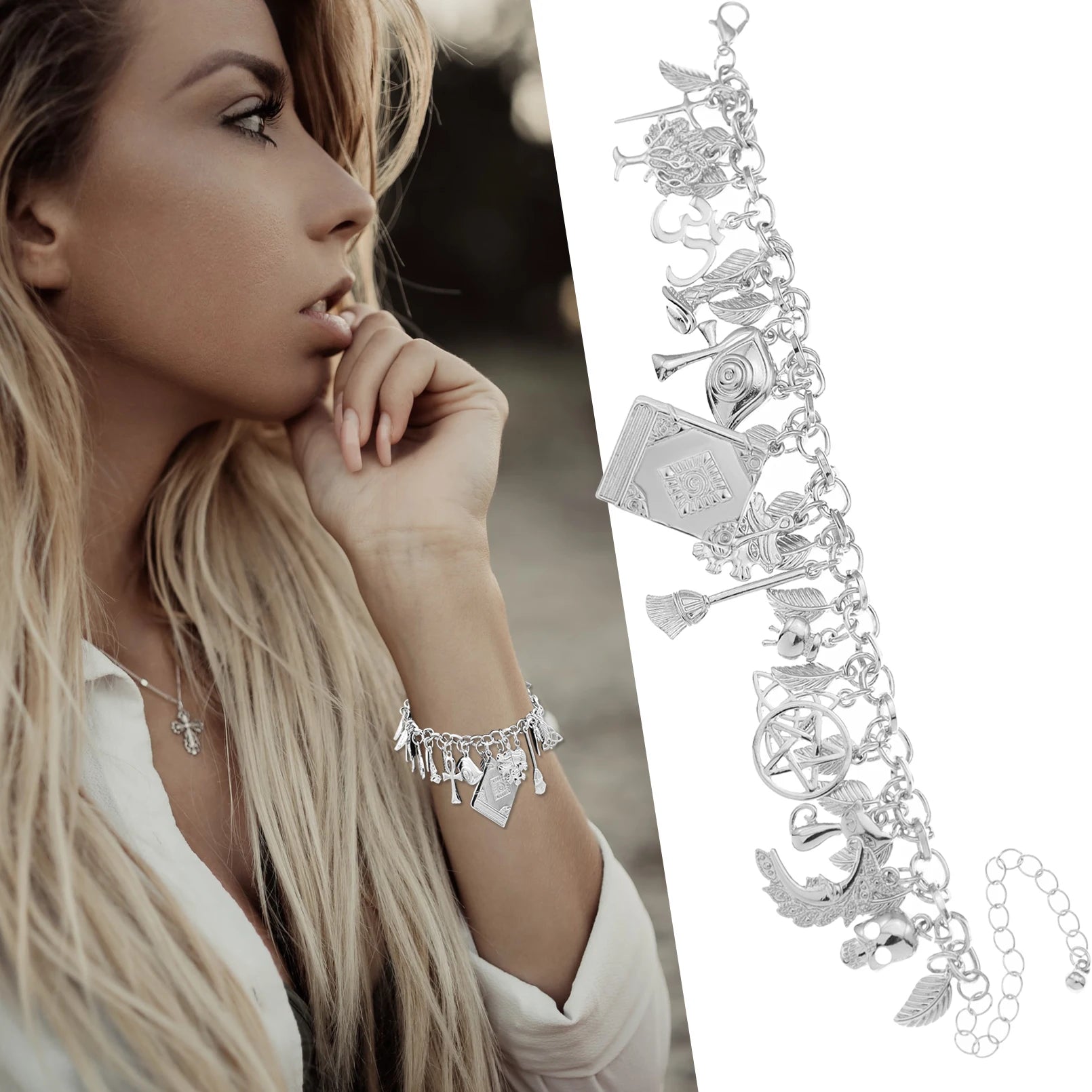 Vintage Bracelet Catholic Religious Medals Saints PRAY for Cross Pendant Link Chain Women Man Charms Bangle Jewelry Gifts