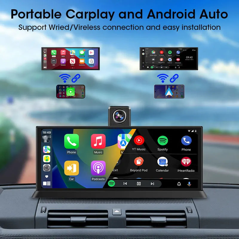 Srnubi Universal 11.26” Car DVR Wireless Carplay Android Auto 4K Front 1080P Rear Camera Dashcam GPS Navi Dashboard 24H Parking
