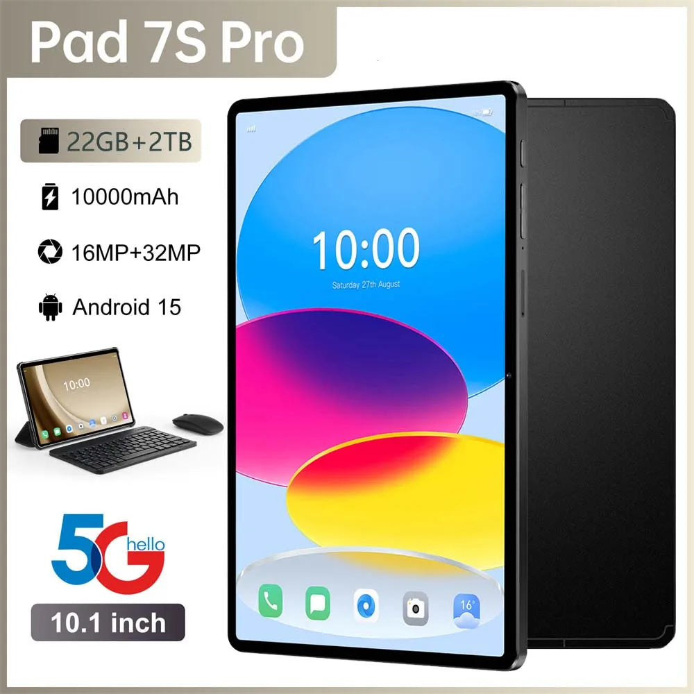 Global Edition New Original Pad 7s pro Tablets 10.1"  Android 15 Tablet PC 22GB+2TB 10000mAh 5G Dual SIM WiFi Kids Tablet Tab