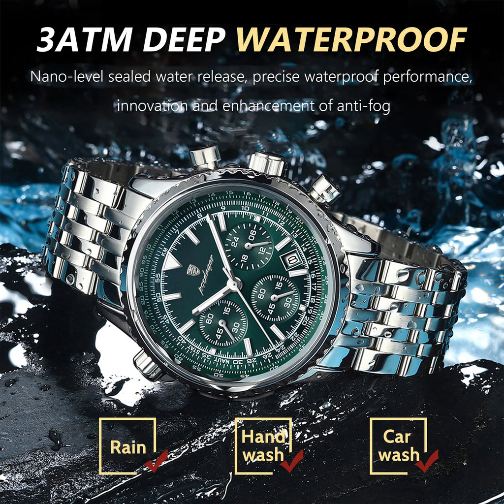 POEDAGAR Luxury Watches For Men Date Chronograph Stainless Steel Man Watch Waterproof Luminous Sport Military Men's Quartz Watch