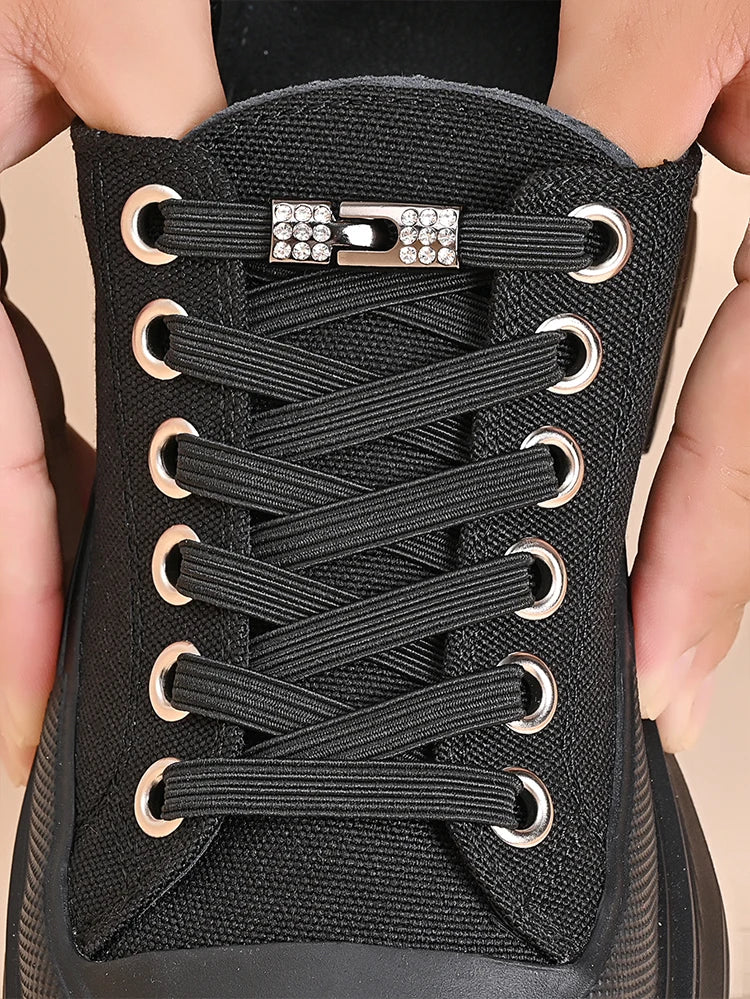 No Tie Shoe Laces Diamond Buckle Elastic Laces Shoelaces Sneaker Kids Adult Shoelace Suitable For Sports Casual Shoes Boots